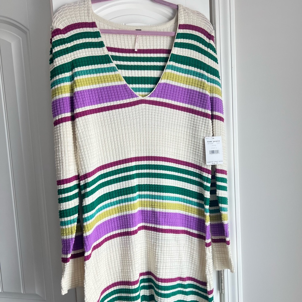 FREE PEOPLE Striped Ivory Gidget Sweater Dress